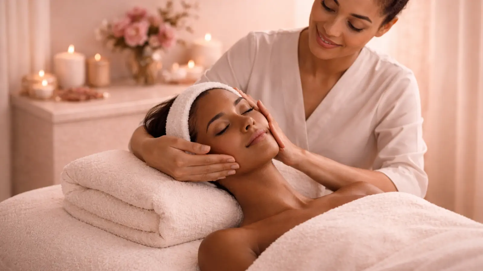 Woman relaxing during a facial at Halo Glow Beauty
